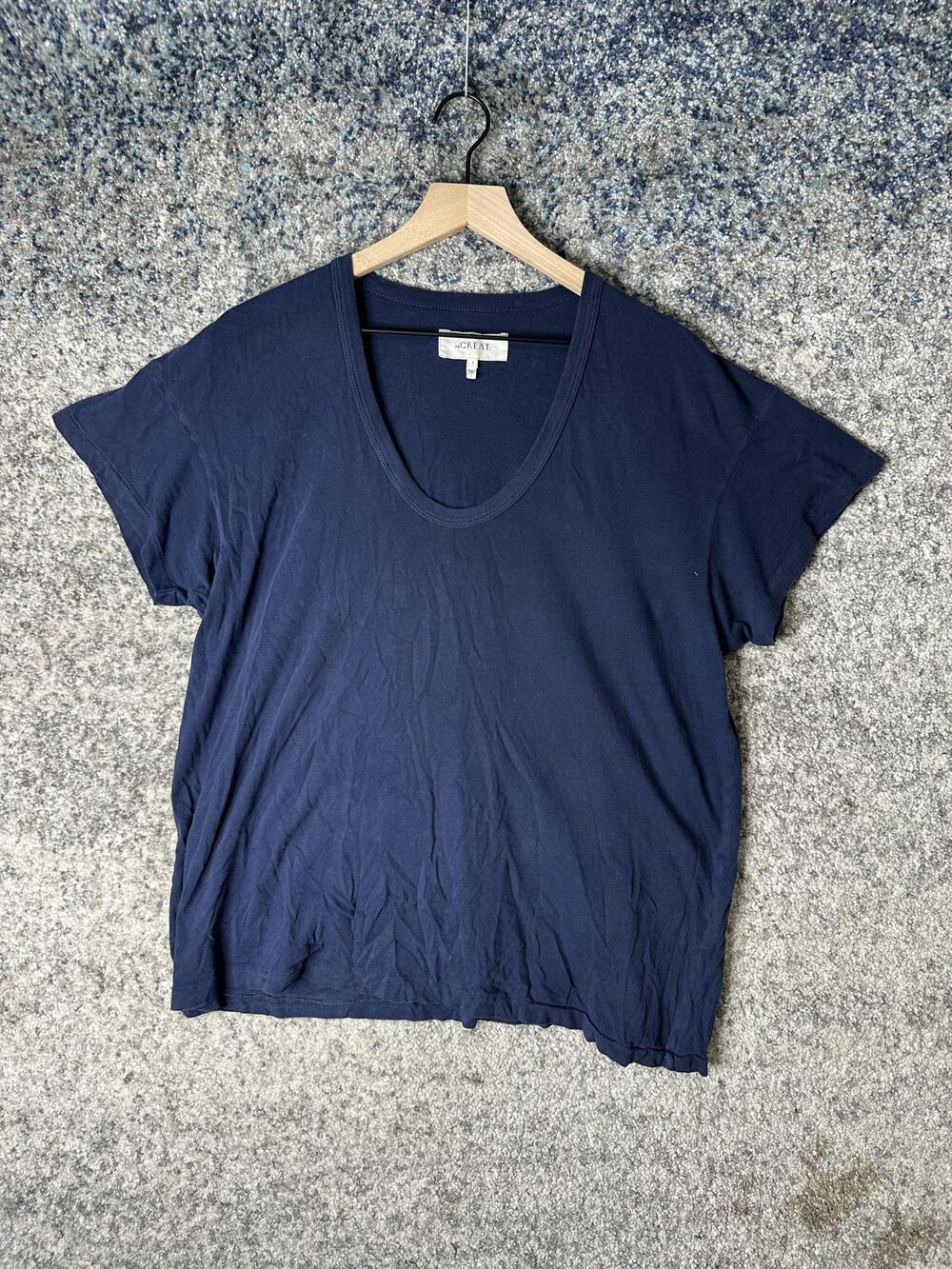 The Great T Shirt Womens 2 Blue Scoop Neck Jersey Knit Cotton Relaxed Top